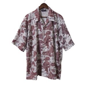 Japanese Y2K Rave Shirt XXL Mens Casual Hawaiian 90s Crinkle Graphic Print
